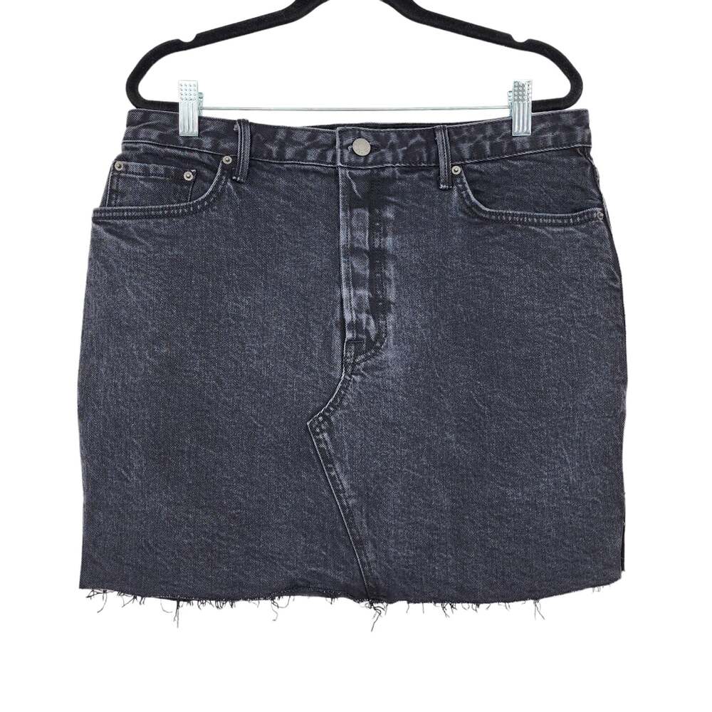 GRLFRND Button Fly Black Blaire Mini Denim Cutoff Skirt In Fly By Night Size 32